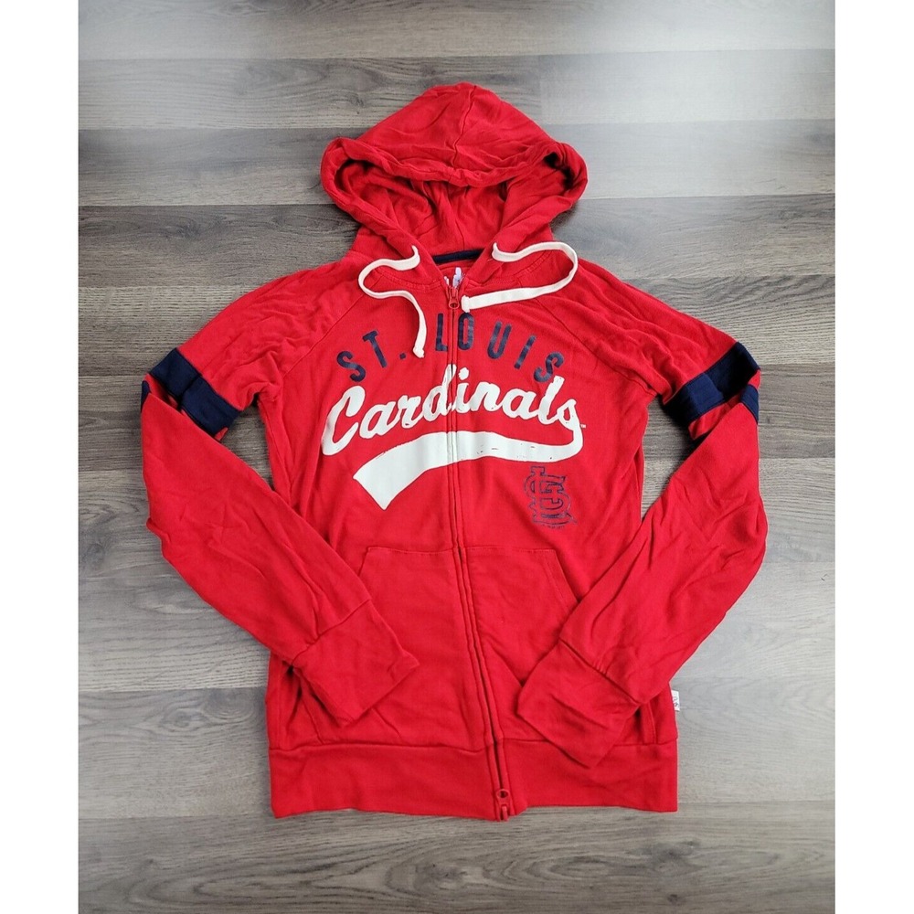 St Louis Cardinals Jacket Small Red Full Zip Hooded Long Sleeve Baseball Womens